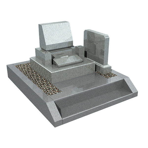 宝塚市での青御影石を使用した洋型墓石・巻石のデザイン例