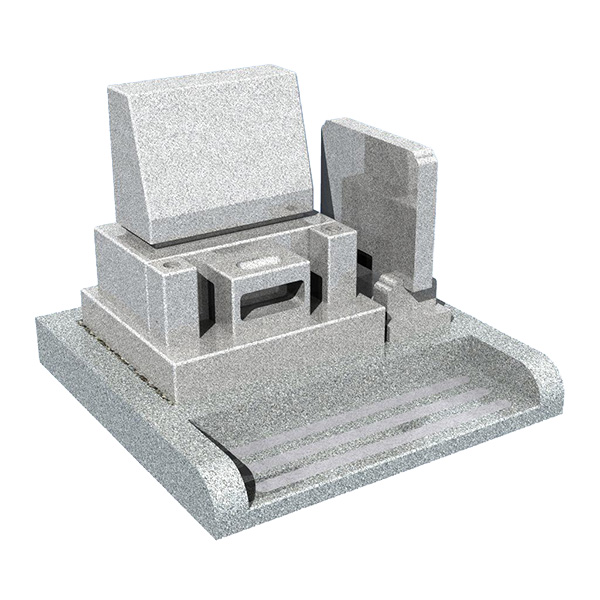 宝塚市の墓石　白御影石を使用した洋型墓石・巻石デザイン例