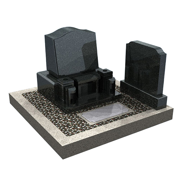 宝塚市での黒御影石を使用した洋型墓石・巻石のデザイン例